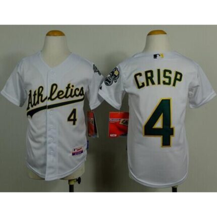 Athletics #4 Coco Crisp White Cool Base Stitched Youth MLB Jersey