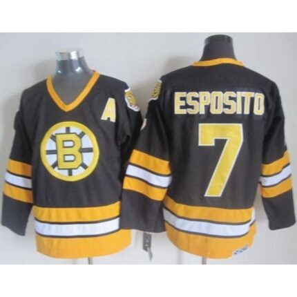 Bruins #7 Phil Esposito Black/Yellow CCM Throwback Stitched NHL Jersey