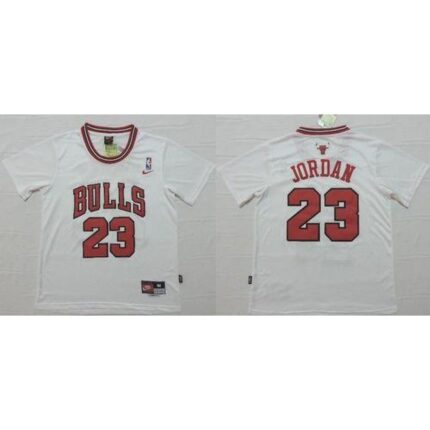 Bulls #23 Michael Jordan White Short Sleeve Stitched NBA Jersey