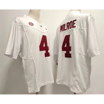 Men's Alabama Crimson Tide #4 Jalen Milroe White Stitched Football Jersey