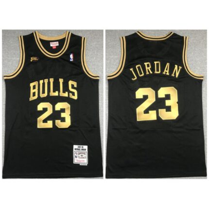 Men's Chicago Bulls #23 Michael Jordan 1997-98 Black Golden Throwback Stitched Jersey