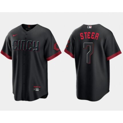 Men's Cincinnati Reds #7 Spencer Steer Black 2023 City Connect Cool Base Stitched Baseball Jersey