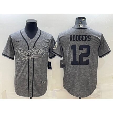 Men's Green Bay Packers #12 Aaron Rodgers Grey With Patch Cool Base Stitched Baseball Jersey