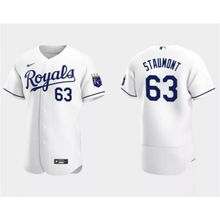 Men's Kansas City Royals #63 Josh Staumont White Flex Base Stitched MLB Jersey