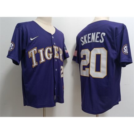 Men's LSU Tigers #20 Paul Skenes Purple Stitched Baseball Jersey