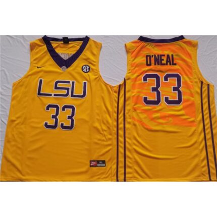 Men's LSU Tigers #33 Shaquille O'Neal Yellow Stitched Jersey