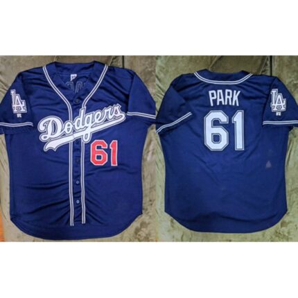 Men's Los Angeles Dodgers #61 Chan Ho Park Navy Cool Base Stitched Baseball Jersey