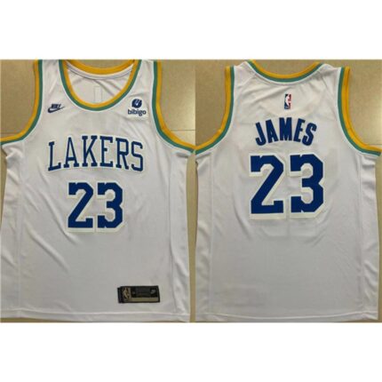 Men's Los Angeles Lakers #23 LeBron James White Stitched Basketball Jersey