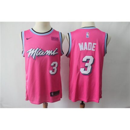 Men's Miami Heat #3 Dwyane Wade Pink 2018/19 Earned Edition Swingman Stitched NBA Jersey