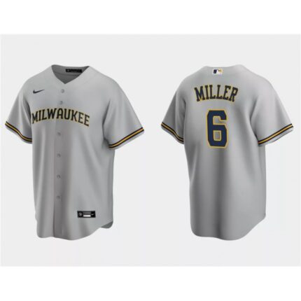Men's Milwaukee Brewers #6 Owen Miller Grey Cool Base Stitched Jersey