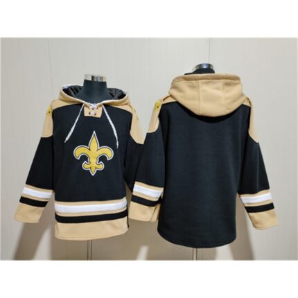 Men's New Orleans Saints Blank Black Ageless Must-Have Lace-Up Pullover Hoodie