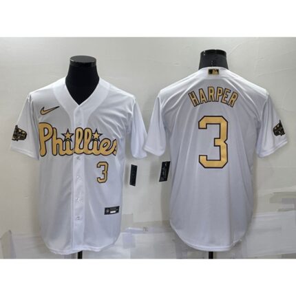 Men's Philadelphia Phillies #3 Bryce Harper 2022 All-Star White Cool Base Stitched Baseball Jersey
