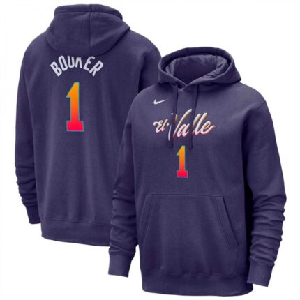 Men's Phoenix Suns #1 Devin Booker Purple 2023/24 City Edition Name & Number Pullover Hoodie