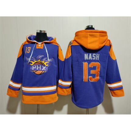 Men's Phoenix Suns #13 Steve Nash Purple Ageless Must-Have Lace-Up Pullover Hoodie