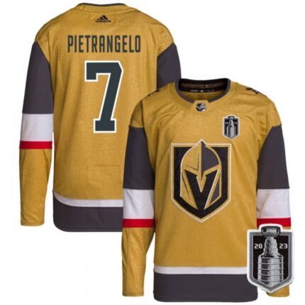 Men's Vegas Golden Knights #7 Alex Pietrangelo Gold 2023 Stanley Cup Final Stitched Jersey
