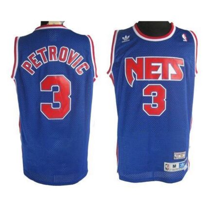 Nets #3 Drazen Petrovic Blue Stitched Throwback NBA Jersey