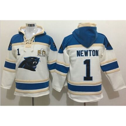 Nike Panthers #1 Cam Newton White Super Bowl 50 Sawyer Hoodie Sweatshirt NFL Hoodie