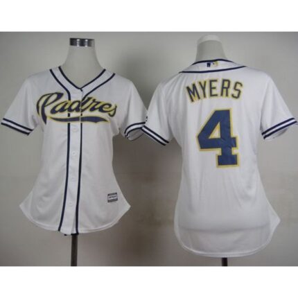 Padres #4 Wil Myers White Home Women's Stitched MLB Jersey