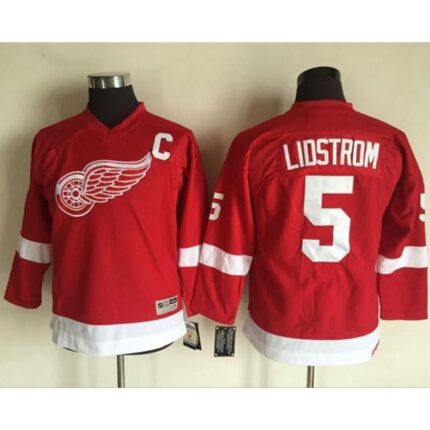 Red Wings #5 Nicklas Lidstrom Red CCM Throwback Stitched Youth NHL Jersey
