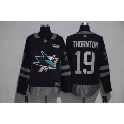 San Jose Sharks #19 Joe Thornton Black Men's 1917-2017 100th  Anniversary Stitched NHL Jersey