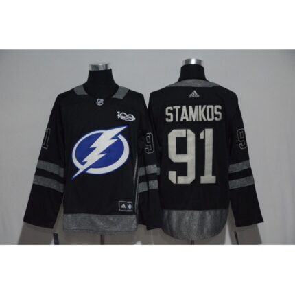 Tampa Bay Lightning #91 Steven Stamkos Black Men's 1917-2017 100th  Anniversary Stitched NHL Jersey