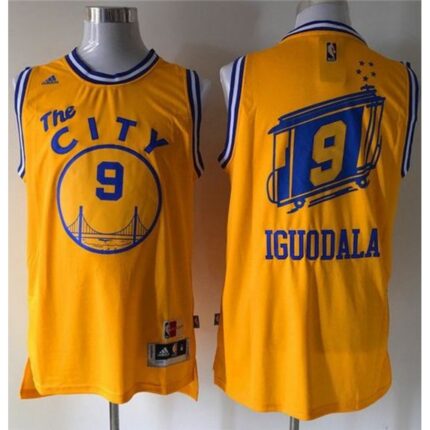 Warriors #9 Andre Iguodala Gold Throwback The City Stitched NBA Jersey