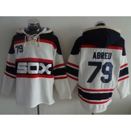 White Sox #79 Jose Abreu White Sawyer Hooded Sweatshirt Alternate Home MLB Hoodie