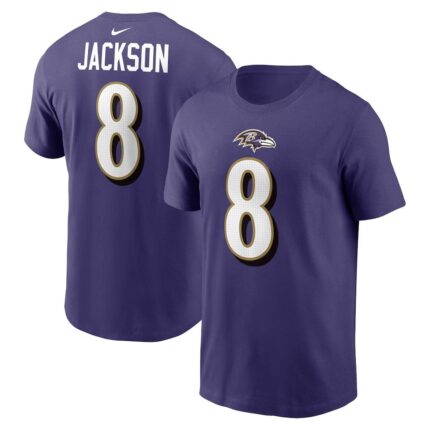 Men's Baltimore Ravens Lamar Jackson Nike Purple Player Name & Number T-Shirt